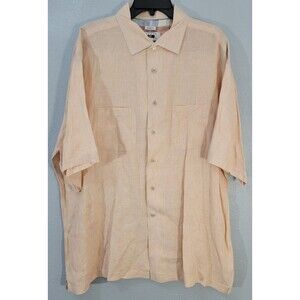 Joseph Abboud Men Button Up Shirt 2XL Orange 100% Linen Pockets Short Sleeve